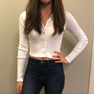 Brandy Melville long sleeve white crop shirt